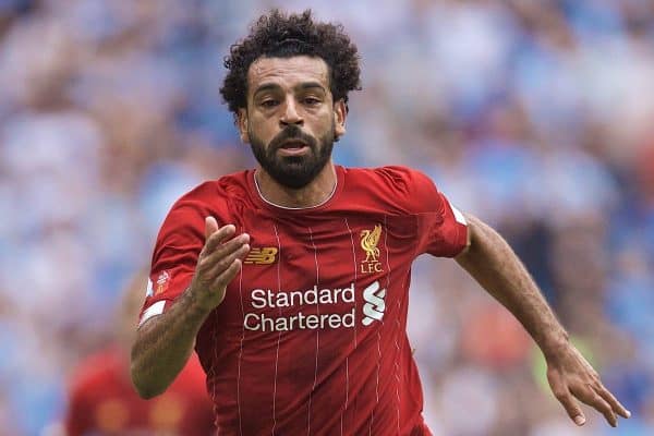 LONDON, ENGLAND - Sunday, August 4, 2019: Liverpool's Mohamed Salah during the FA Community Shield match between Manchester City FC and Liverpool FC at Wembley Stadium. (Pic by David Rawcliffe/Propaganda)