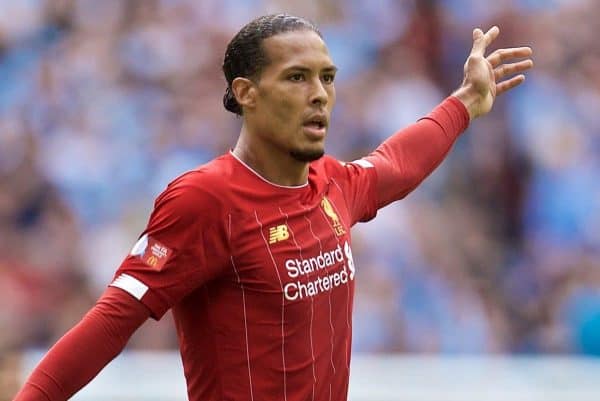 LONDON, ENGLAND - Sunday, August 4, 2019: Liverpool's Virgil van Dijk during the FA Community Shield match between Manchester City FC and Liverpool FC at Wembley Stadium. (Pic by David Rawcliffe/Propaganda)