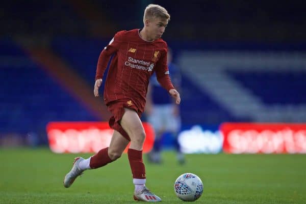 OLDHAM, ENGLAND - Wednesday, August 7, 2019: Liverpool's Jack Bearne during the English Football League Trophy Northern Group B match between Oldham Athletic AFC and Liverpool FC at Boundary Park. (Pic by David Rawcliffe/Propaganda)