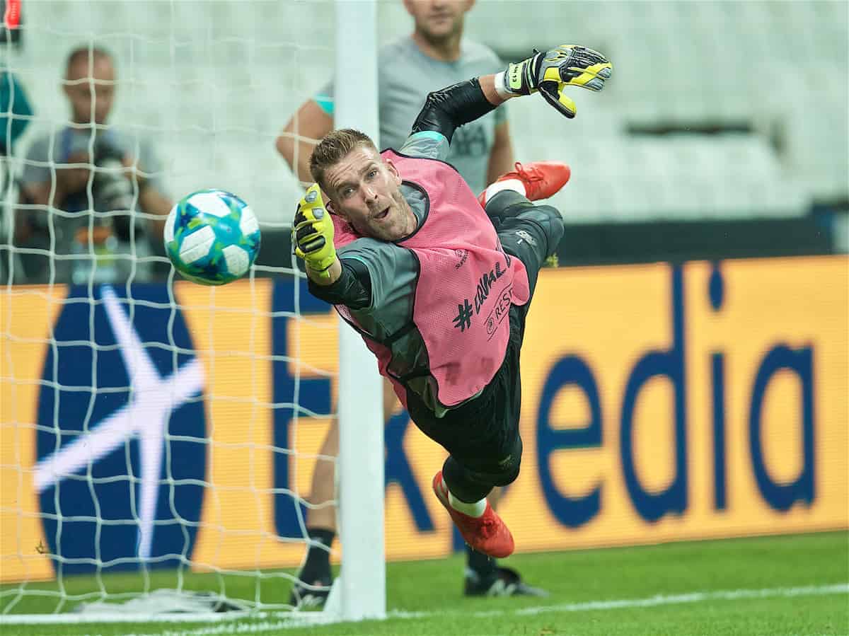 ISTANBUL, TURKEY - Tuesday, August 13, 2019: Liverpool's goalkeeper Adrián San Miguel del Castillo during a training session ahead of the UEFA Super Cup match between Liverpool FC and Chelsea FC at Besiktas Park. (Pic by David Rawcliffe/Propaganda)