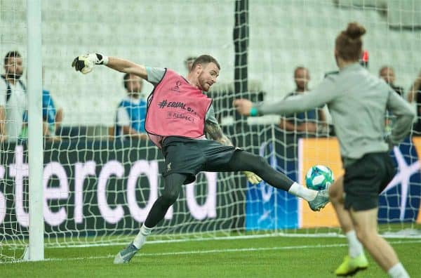 ISTANBUL, TURKEY - Tuesday, August 13, 2019: Liverpool's goalkeeper Andy Lonergan during a training session ahead of the UEFA Super Cup match between Liverpool FC and Chelsea FC at Besiktas Park. (Pic by David Rawcliffe/Propaganda)