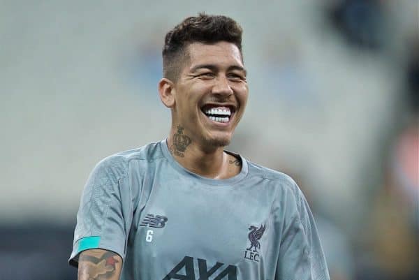 ISTANBUL, TURKEY - Tuesday, August 13, 2019: Liverpool's Roberto Firmino during a training session ahead of the UEFA Super Cup match between Liverpool FC and Chelsea FC at Besiktas Park. (Pic by David Rawcliffe/Propaganda)