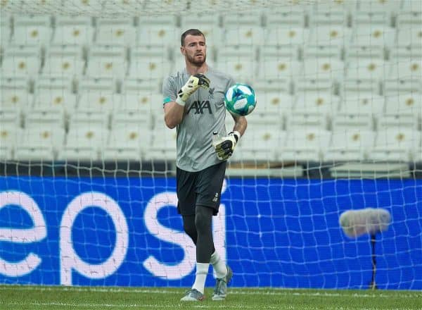 ISTANBUL, TURKEY - Tuesday, August 13, 2019: Liverpool's goalkeeper Andy Lonergan during a training session ahead of the UEFA Super Cup match between Liverpool FC and Chelsea FC at Besiktas Park. (Pic by David Rawcliffe/Propaganda)