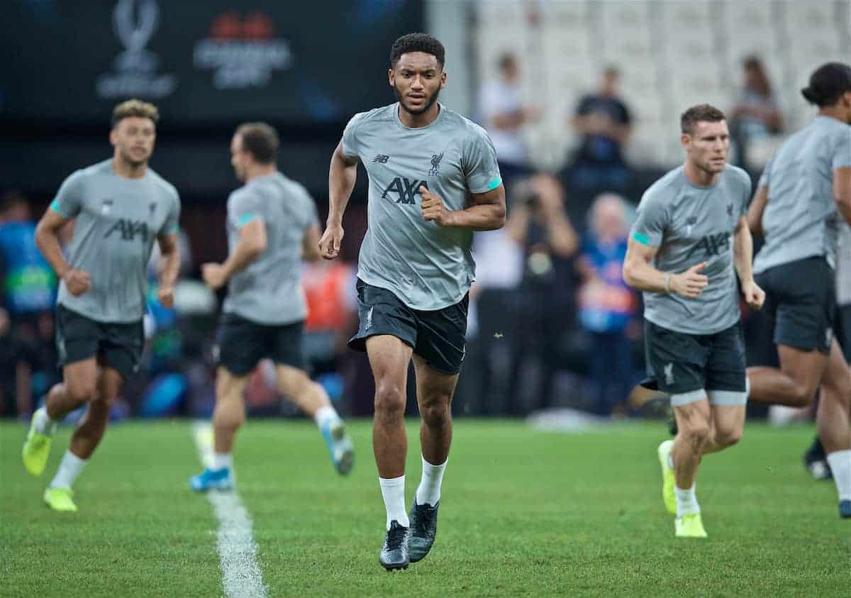 ISTANBUL, TURKEY - Tuesday, August 13, 2019: Liverpool's Joe Gomez during a training session ahead of the UEFA Super Cup match between Liverpool FC and Chelsea FC at Besiktas Park. (Pic by David Rawcliffe/Propaganda)