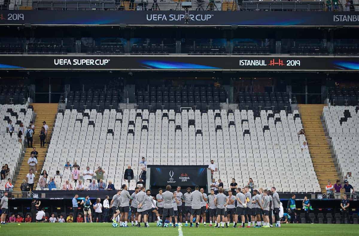 ISTANBUL, TURKEY - Tuesday, August 13, 2019: Liverpool players during a training session ahead of the UEFA Super Cup match between Liverpool FC and Chelsea FC at Besiktas Park. (Pic by David Rawcliffe/Propaganda)