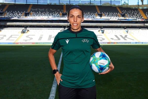 ISTANBUL, TURKEY - Tuesday, August 13, 2019: Referee Stephanie Frappart poses for a photograph ahead of the UEFA Super Cup match between Liverpool FC and Chelsea FC at Besiktas Park. (Pic by Handout/UEFA)