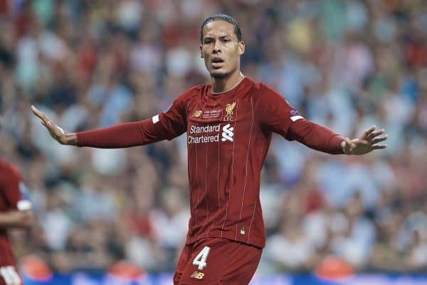 ISTANBUL, TURKEY - Wednesday, August 14, 2019: Liverpool's Virgil van Dijk during the UEFA Super Cup match between Liverpool FC and Chelsea FC at Besiktas Park. (Pic by David Rawcliffe/Propaganda)