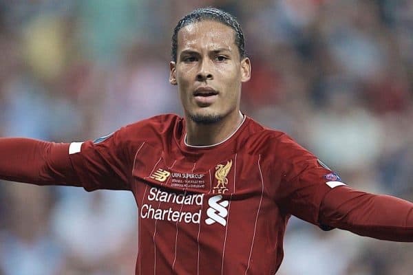 ISTANBUL, TURKEY - Wednesday, August 14, 2019: Liverpool's Virgil van Dijk during the UEFA Super Cup match between Liverpool FC and Chelsea FC at Besiktas Park. (Pic by David Rawcliffe/Propaganda)