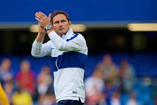 LONDON, ENGLAND - Sunday, August 18, 2019: Chelsea's manager Frank Lampard applauds the supporters after the FA Premier League match between Chelsea's FC and Leicester City FC at Stamford Bridge. The game ended in a 1-1 draw. (Pic by David Rawcliffe/Propaganda)