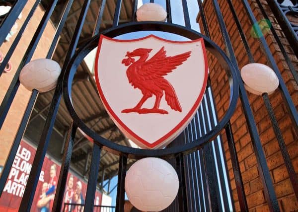 LIVERPOOL, ENGLAND - Saturday, August 24, 2019: A Liverbird on the Paisley Gates pictured before the FA Premier League match between Liverpool FC and Arsenal FC at Anfield. (Pic by David Rawcliffe/Propaganda)