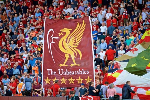 LIVERPOOL, ENGLAND - Saturday, August 24, 2019: Liverpool supporters' banner "The Unbearables" during the FA Premier League match between Liverpool FC and Arsenal FC at Anfield. (Pic by David Rawcliffe/Propaganda)