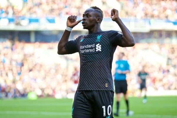 BURNLEY, ENGLAND - Saturday, August 31, 2019: Liverpool's Sadio Mane celebrates scoring the second goal during the FA Premier League match between Burnley FC and Liverpool FC at Turf Moor. (Pic by David Rawcliffe/Propaganda)