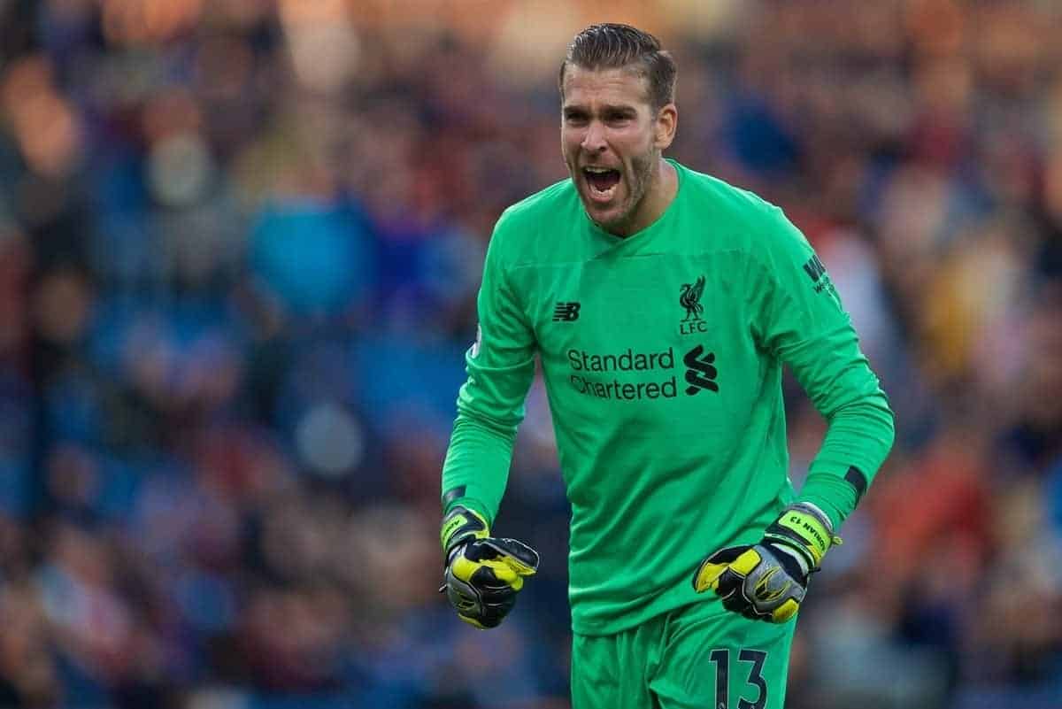 BURNLEY, ENGLAND - Saturday, August 31, 2019: Liverpool's goalkeeper Adrián San Miguel del Castillo celebrates after the FA Premier League match between Burnley FC and Liverpool FC at Turf Moor. Liverpool won 3-0. (Pic by David Rawcliffe/Propaganda)