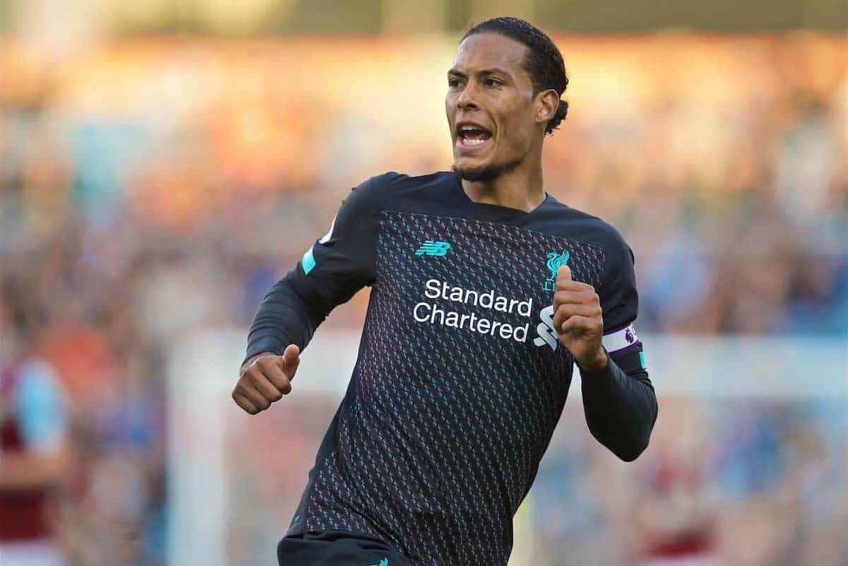 BURNLEY, ENGLAND - Saturday, August 31, 2019: Liverpool's Virgil van Dijk during the FA Premier League match between Burnley FC and Liverpool FC at Turf Moor. (Pic by David Rawcliffe/Propaganda)