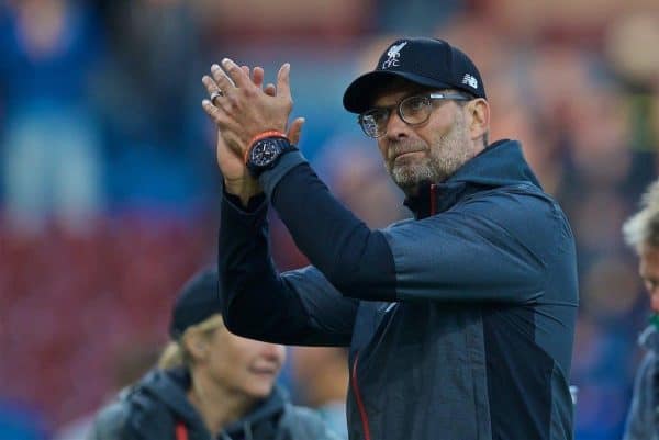 BURNLEY, ENGLAND - Saturday, August 31, 2019: Liverpool's manager Jürgen Klopp celebrates after the FA Premier League match between Burnley FC and Liverpool FC at Turf Moor. Liverpool won 3-0. (Pic by David Rawcliffe/Propaganda)