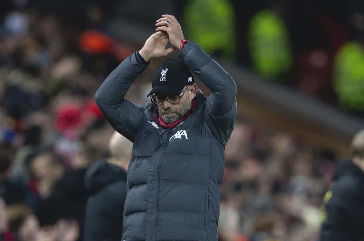 LIVERPOOL, ENGLAND - Thursday, January 2, 2020: Liverpool's manager Jürgen Klopp during the FA Premier League match between Liverpool FC and Sheffield United FC at Anfield. (Pic by David Rawcliffe/Propaganda)