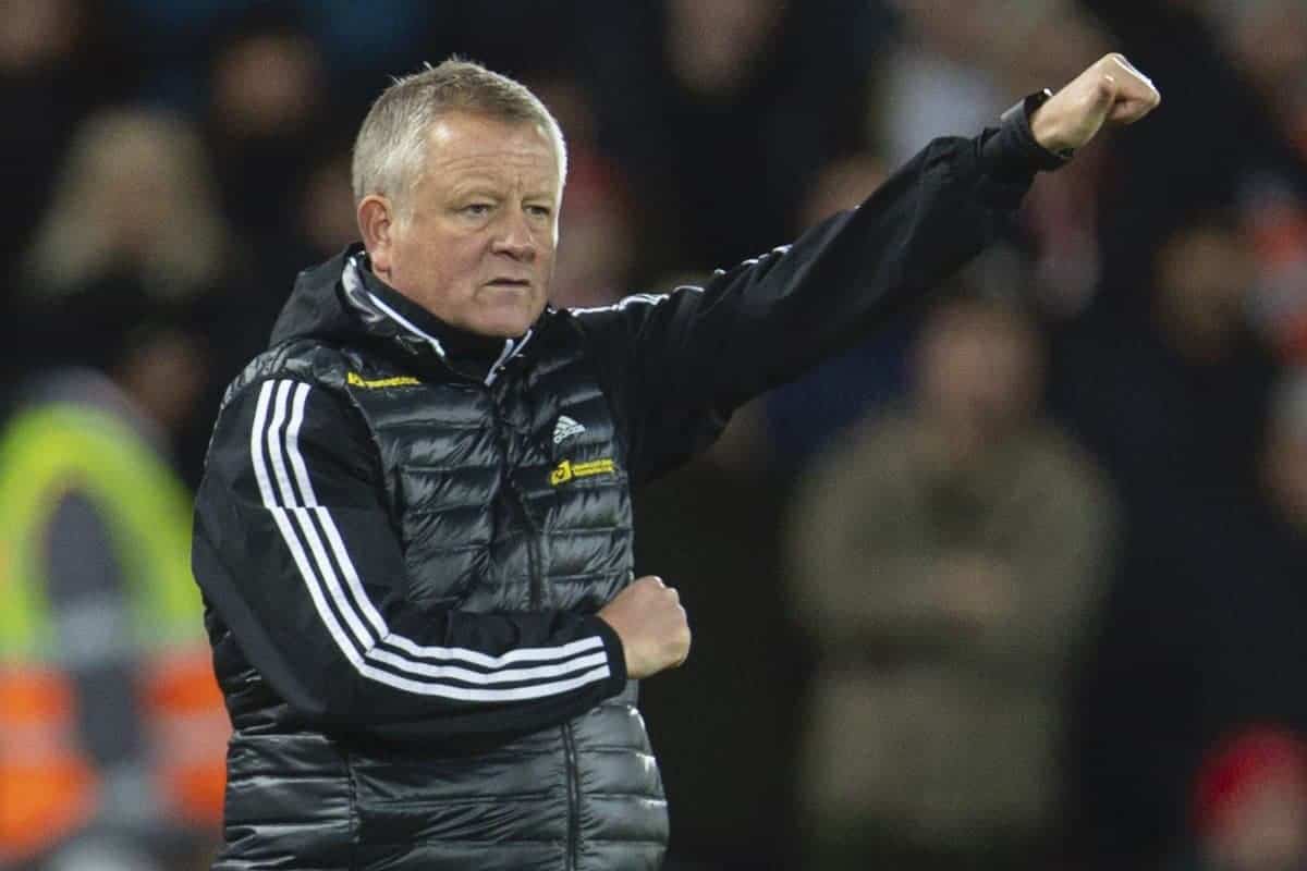 LIVERPOOL, ENGLAND - Thursday, January 2, 2020: Sheffield United's manager Chris Wilder during the FA Premier League match between Liverpool FC and Sheffield United FC at Anfield. (Pic by David Rawcliffe/Propaganda)