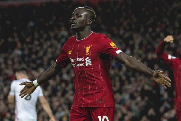 LIVERPOOL, ENGLAND - Thursday, January 2, 2020: Liverpool's Sadio Mané celebrates scoring the second goal during the FA Premier League match between Liverpool FC and Sheffield United FC at Anfield. (Pic by David Rawcliffe/Propaganda)