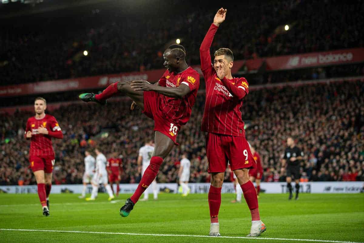 LIVERPOOL, ENGLAND - Thursday, January 2, 2020: Liverpool's Sadio Mané celebrates scoring the second goal during the FA Premier League match between Liverpool FC and Sheffield United FC at Anfield. (Pic by David Rawcliffe/Propaganda)