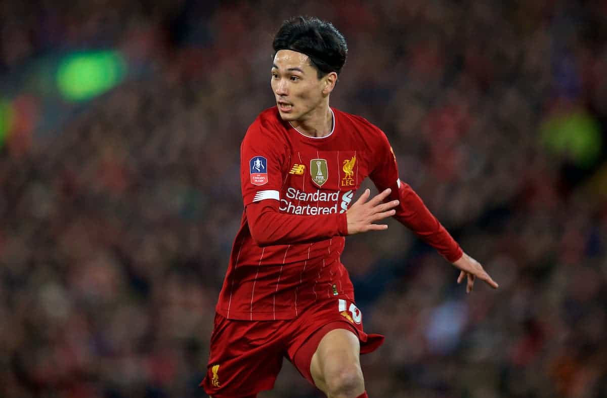 LIVERPOOL, ENGLAND - Sunday, January 5, 2020: Liverpool's new signing Japan international Takumi Minamino during the FA Cup 3rd Round match between Liverpool FC and Everton FC, the 235th Merseyside Derby, at Anfield. (Pic by David Rawcliffe/Propaganda)