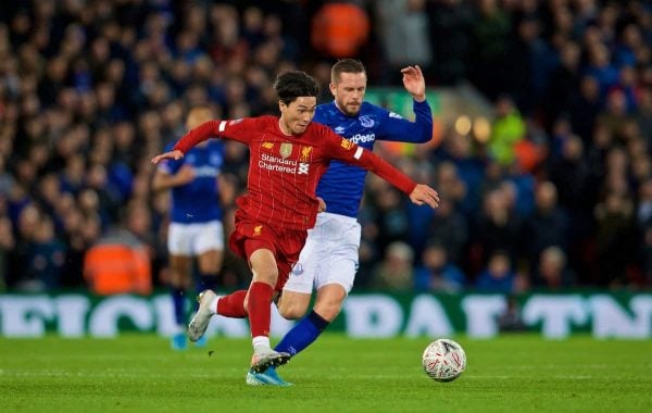 LIVERPOOL, ENGLAND - Sunday, January 5, 2020: Liverpool's new signing Japan international Takumi Minamino during the FA Cup 3rd Round match between Liverpool FC and Everton FC, the 235th Merseyside Derby, at Anfield. (Pic by David Rawcliffe/Propaganda)