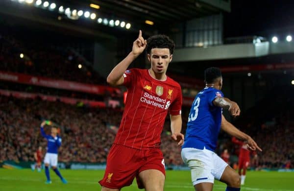 LIVERPOOL, ENGLAND - Sunday, January 5, 2020: Liverpool's match-winning goal-scorer Curtis Jones during the FA Cup 3rd Round match between Liverpool FC and Everton FC, the 235th Merseyside Derby, at Anfield. Liverpool won 1-0. (Pic by David Rawcliffe/Propaganda)