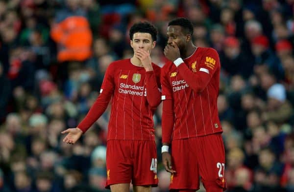 LIVERPOOL, ENGLAND - Sunday, January 5, 2020: Liverpool's Curtis Jones (L) and Divock Origi during the FA Cup 3rd Round match between Liverpool FC and Everton FC, the 235th Merseyside Derby, at Anfield. (Pic by David Rawcliffe/Propaganda)