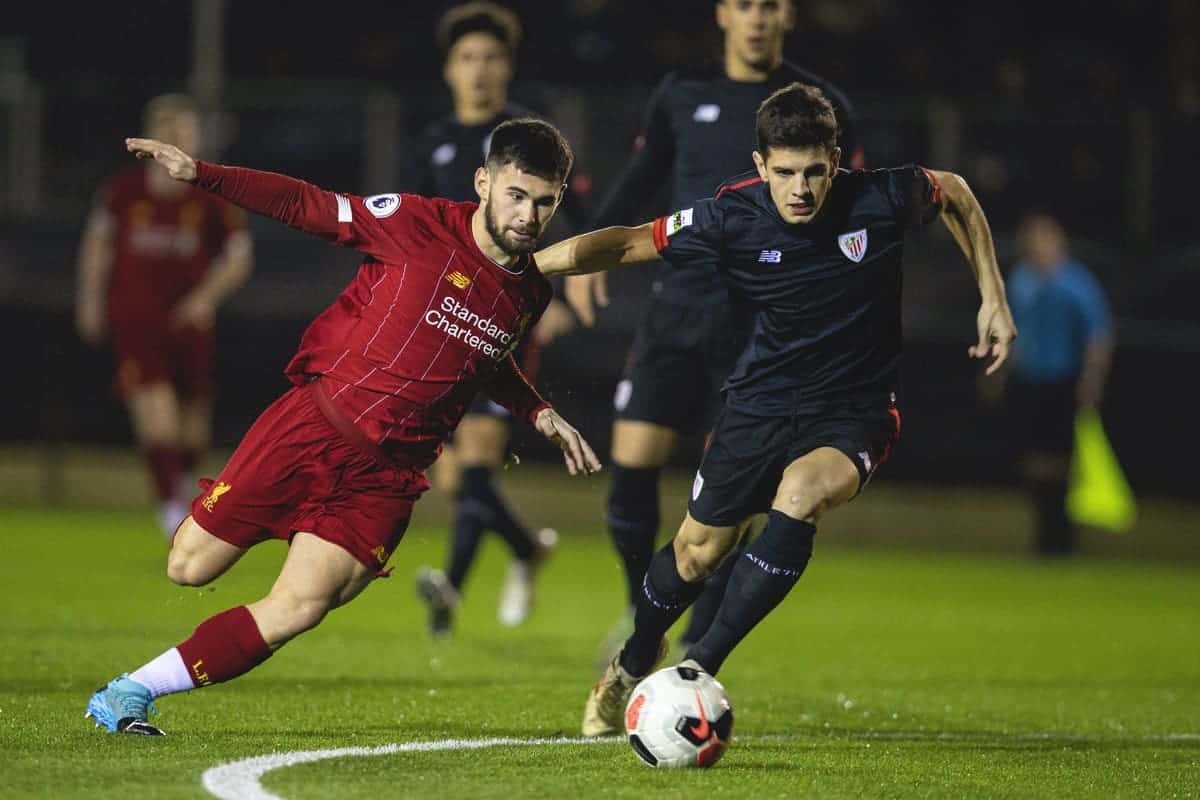 LIVERPOOL, ENGLAND - Wednesday, January 8, 2020: Liverpool's Joe Hardy during the Premier League International Cup match between Liverpool FC and Athletic Club Bilbao at the Liverpool Academy. (Pic by David Rawcliffe/Propaganda)