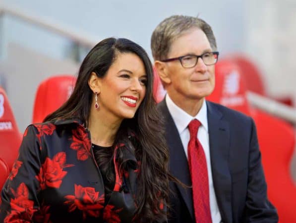 LIVERPOOL, ENGLAND - Sunday, January 19, 2020: Liverpool's owner John W. Henry and his wife Linda Pizzuti before the FA Premier League match between Liverpool FC and Manchester United FC at Anfield. (Pic by David Rawcliffe/Propaganda)