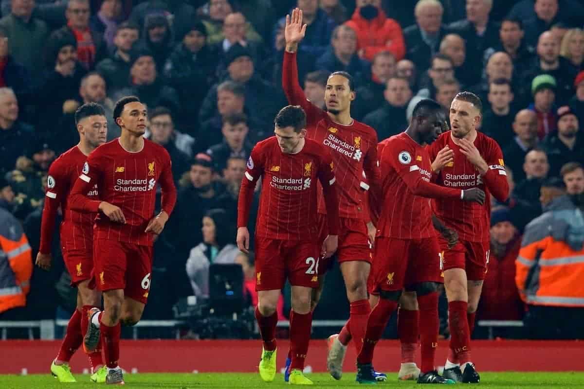 LIVERPOOL, ENGLAND - Sunday, January 19, 2020: Liverpool's xxxx during the FA Premier League match between Liverpool FC and Manchester United FC at Anfield. (Pic by David Rawcliffe/Propaganda)