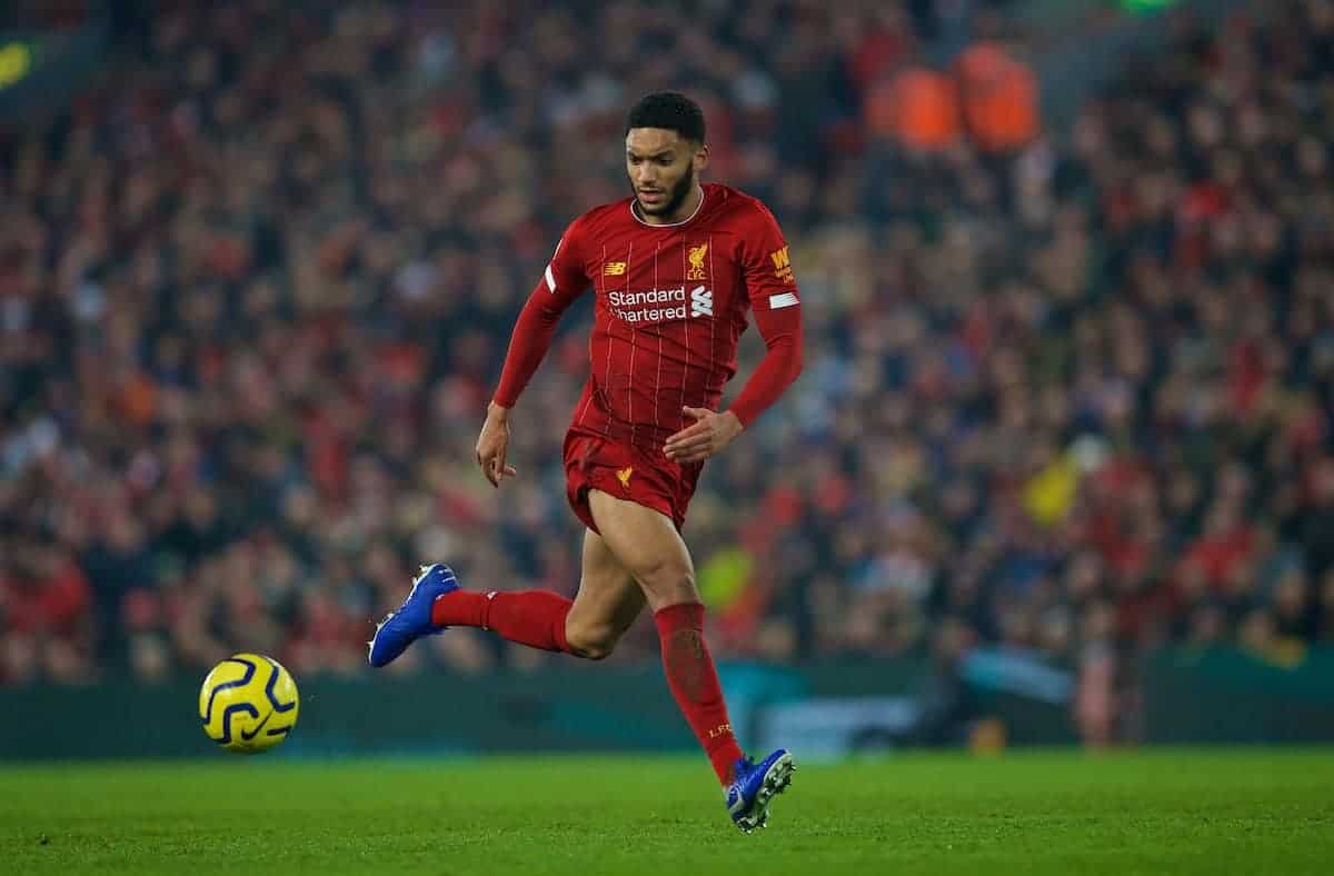 LIVERPOOL, ENGLAND - Sunday, January 19, 2020: Liverpool's Joe Gomez during the FA Premier League match between Liverpool FC and Manchester United FC at Anfield. (Pic by David Rawcliffe/Propaganda)