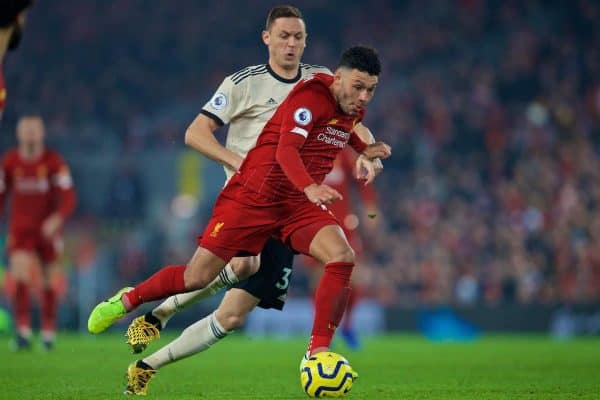 LIVERPOOL, ENGLAND - Sunday, January 19, 2020: Liverpool's Alex Oxlade-Chamberlain during the FA Premier League match between Liverpool FC and Manchester United FC at Anfield. (Pic by David Rawcliffe/Propaganda)