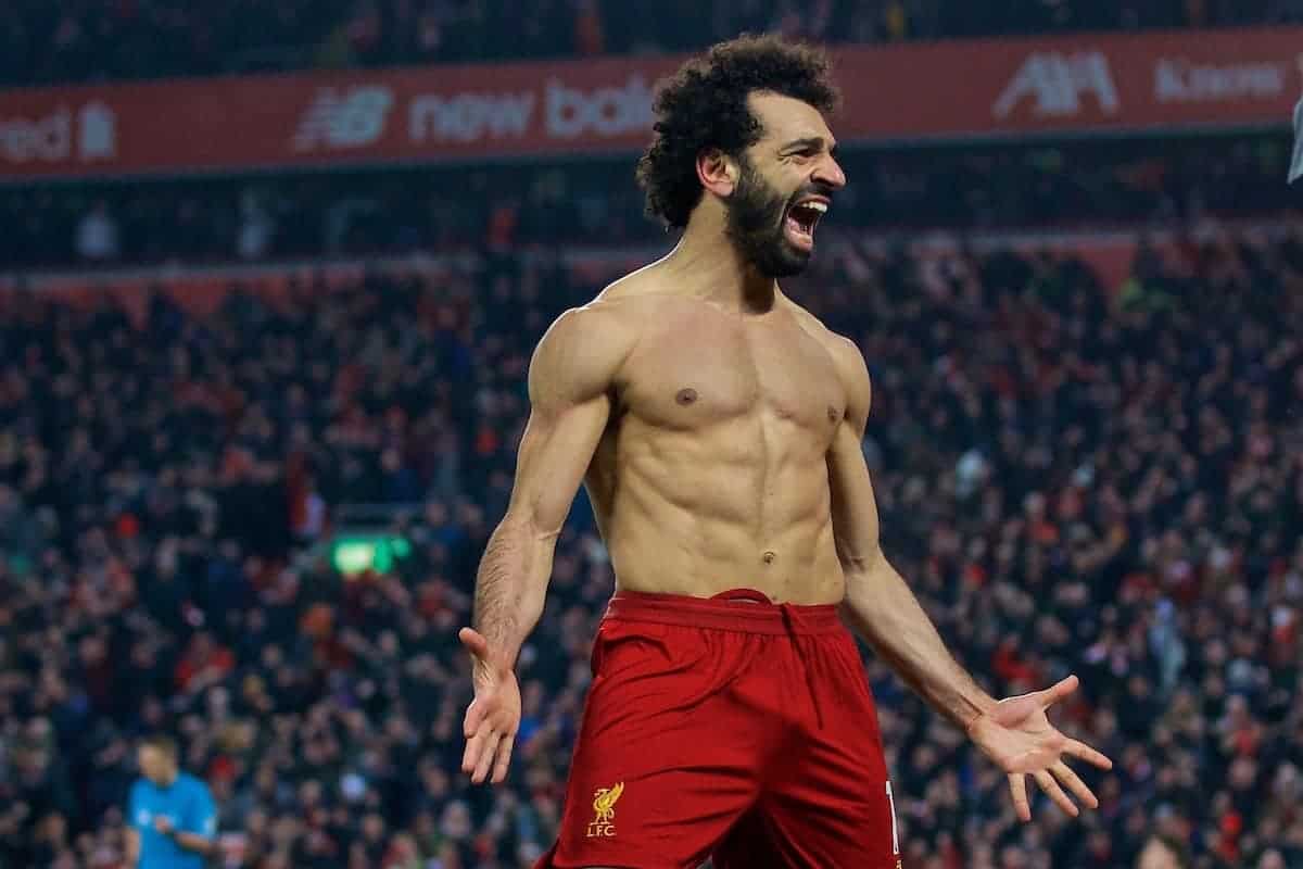 LIVERPOOL, ENGLAND - Sunday, January 19, 2020: Liverpool's Mohamed Salah during the FA Premier League match between Liverpool FC and Manchester United FC at Anfield. (Pic by David Rawcliffe/Propaganda)