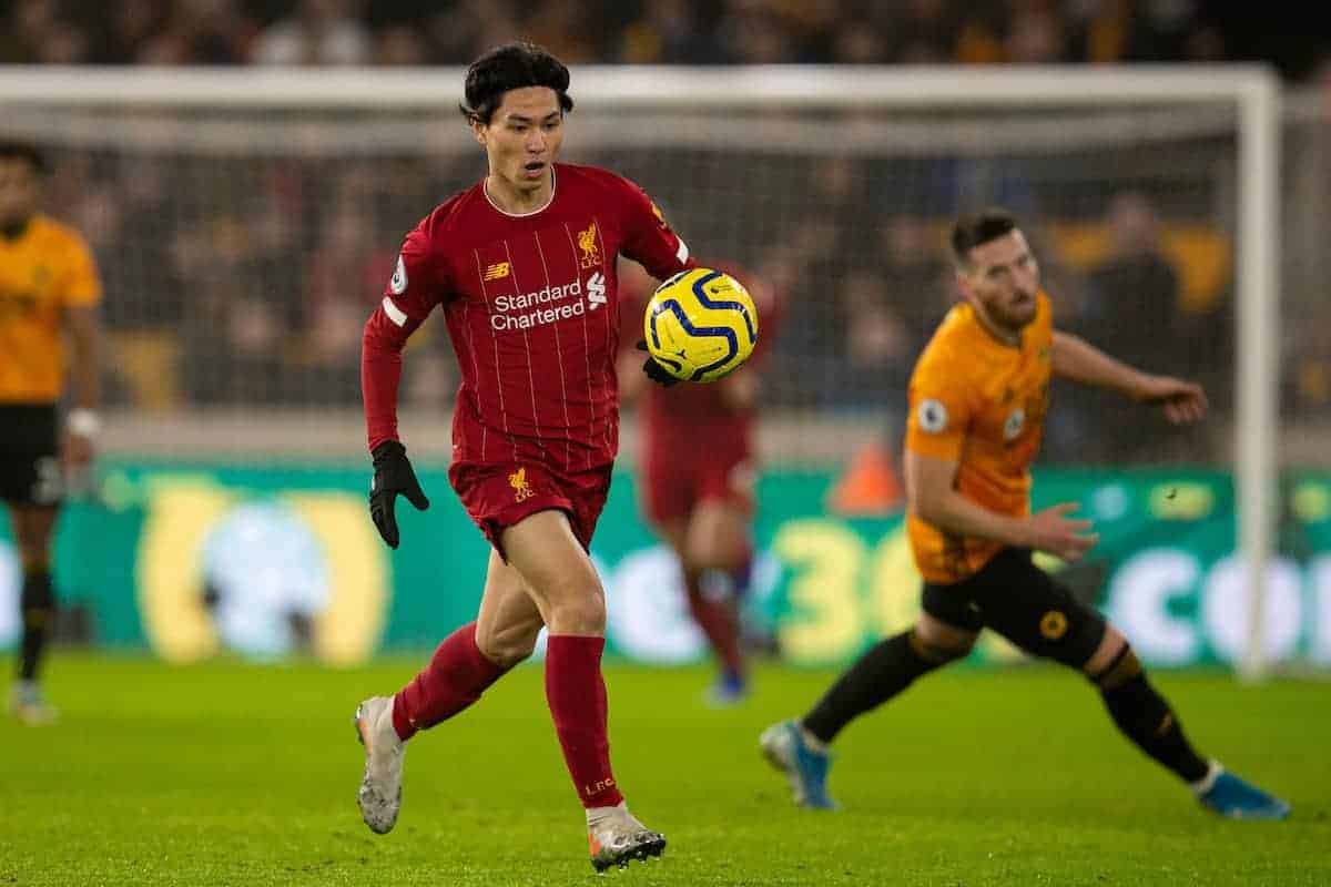 WOLVERHAMPTON, ENGLAND - Thursday, January 23, 2020: Liverpool's Takumi Minamino during the FA Premier League match between Wolverhampton Wanderers FC and Liverpool FC at Molineux Stadium. (Pic by David Rawcliffe/Propaganda)