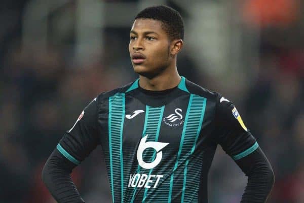 STOKE-ON-TRENT, ENGLAND - Saturday, January 25, 2020: Rhian Brewster during the Football League Championship match between Stoke City FC and Swansea City FC at the Britannia Stadium. (Pic by David Rawcliffe/Propaganda)