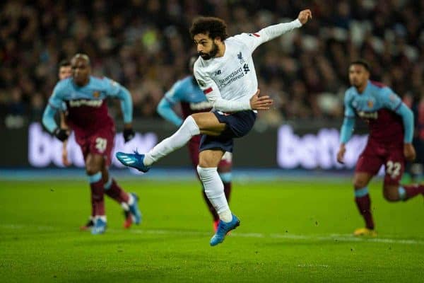 LONDON, ENGLAND - Wednesday, January 29, 2020: Liverpool's Mohamed Salah scores the first goal from a penalty-kick during the FA Premier League match between West Ham United FC and Liverpool FC at the London Stadium. (Pic by David Rawcliffe/Propaganda)