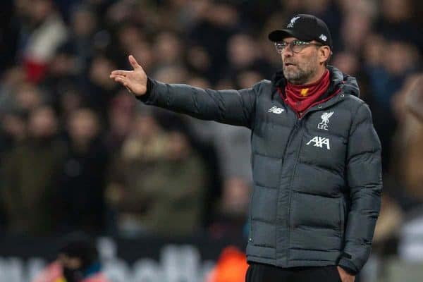 LONDON, ENGLAND - Wednesday, January 29, 2020: Liverpool's manager Jürgen Klopp reacts during the FA Premier League match between West Ham United FC and Liverpool FC at the London Stadium. (Pic by David Rawcliffe/Propaganda)