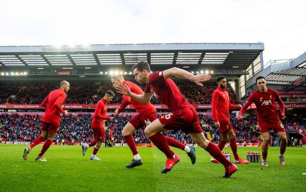 LIVERPOOL, ENGLAND - Saturday, February 1, 2020: Liverpool's Andy Robertson during the pre-match warm-up before the FA Premier League match between Liverpool FC and Southampton FC at Anfield. (Pic by David Rawcliffe/Propaganda)