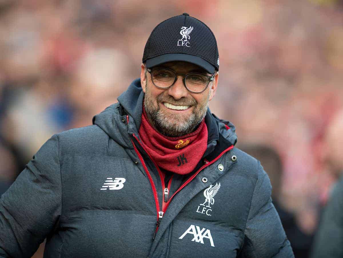 LIVERPOOL, ENGLAND - Saturday, February 1, 2020: Liverpool's manager Jürgen Klopp before the FA Premier League match between Liverpool FC and Southampton FC at Anfield. (Pic by David Rawcliffe/Propaganda)