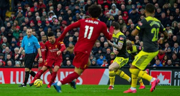 LIVERPOOL, ENGLAND - Saturday, February 1, 2020: Liverpool's Alex Oxlade-Chamberlain scores the first goal during the FA Premier League match between Liverpool FC and Southampton FC at Anfield. (Pic by David Rawcliffe/Propaganda)