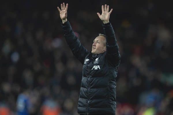 LIVERPOOL, ENGLAND - Tuesday, February 4, 2020: Liverpool's Under-23 manager Neil Critchley celebtates after the FA Cup 4th Round Replay match between Liverpool FC and Shrewsbury Town at Anfield. Liverpool won 1-0. (Pic by David Rawcliffe/Propaganda)