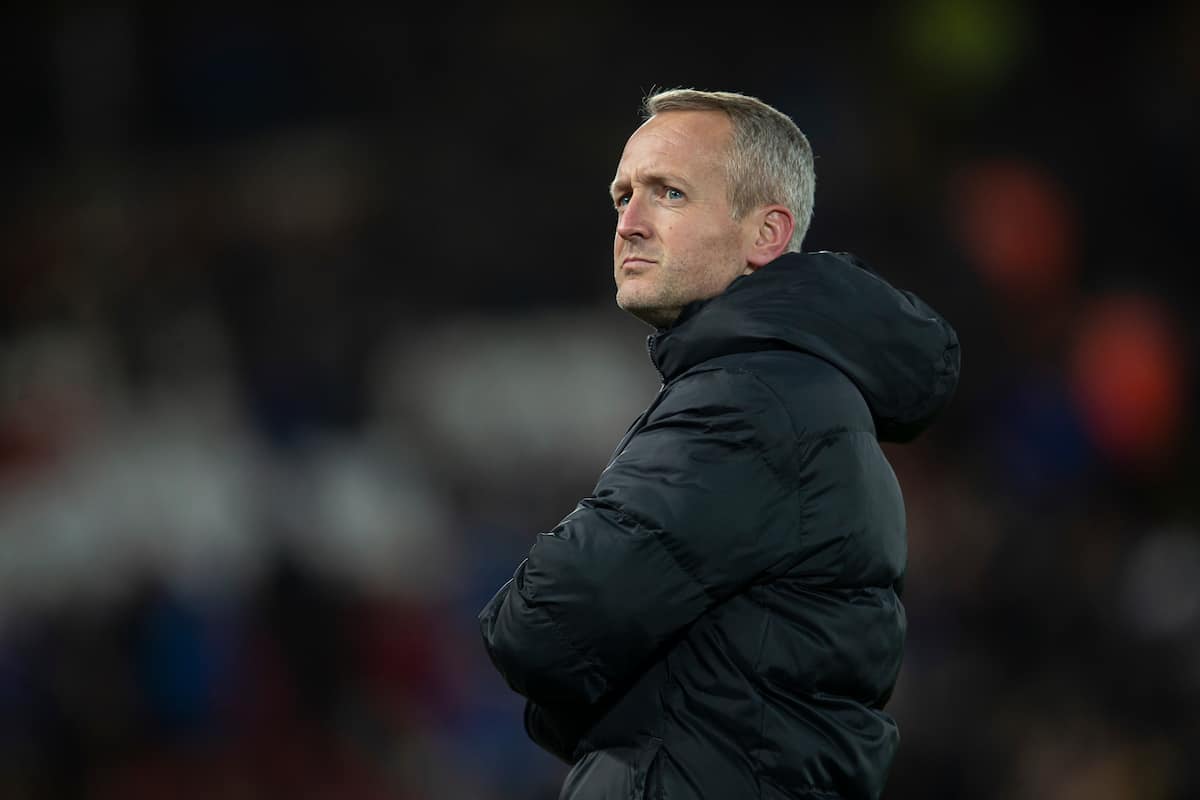 LIVERPOOL, ENGLAND - Tuesday, February 4, 2020: Liverpool's Under-23 manager Neil Critchley during the pre-match warm-up before the FA Cup 4th Round Replay match between Liverpool FC and Shrewsbury Town at Anfield. (Pic by David Rawcliffe/Propaganda)