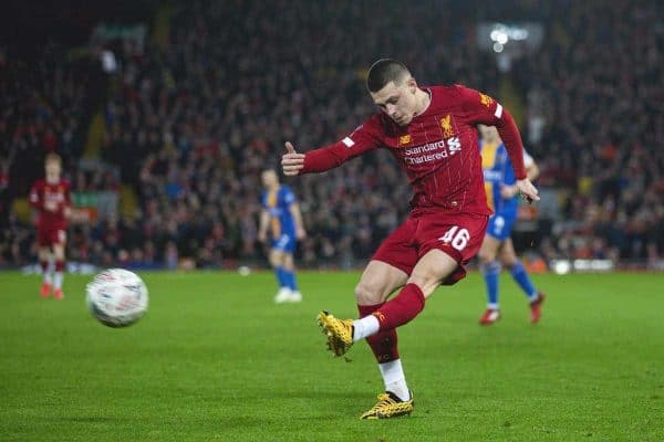 LIVERPOOL, ENGLAND - Tuesday, February 4, 2020: Liverpool's Adam Lewis during the FA Cup 4th Round Replay match between Liverpool FC and Shrewsbury Town at Anfield. (Pic by David Rawcliffe/Propaganda)