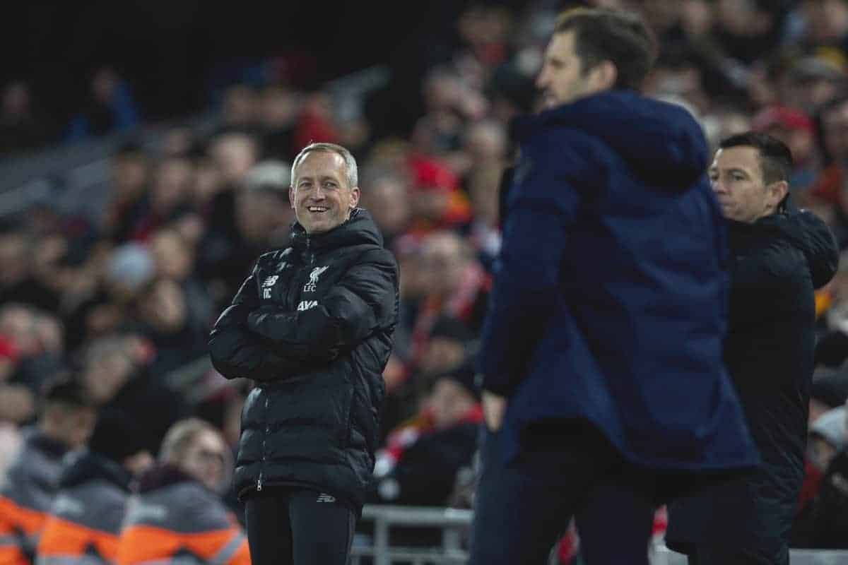 LIVERPOOL, ENGLAND - Tuesday, February 4, 2020: Liverpool's Under-23 manager Neil Critchley during the FA Cup 4th Round Replay match between Liverpool FC and Shrewsbury Town at Anfield. (Pic by David Rawcliffe/Propaganda)