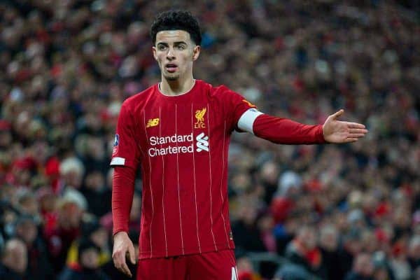 LIVERPOOL, ENGLAND - Tuesday, February 4, 2020: Liverpool's Curtis Jones during the FA Cup 4th Round Replay match between Liverpool FC and Shrewsbury Town at Anfield. (Pic by David Rawcliffe/Propaganda)