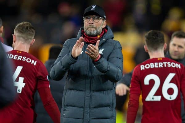 NORWICH, ENGLAND - Saturday, February 15, 2020: Liverpool's manager Jürgen Klopp celebrates after the FA Premier League match between Norwich City FC and Liverpool FC at Carrow Road. Liverpool won 1-0. (Pic by David Rawcliffe/Propaganda)