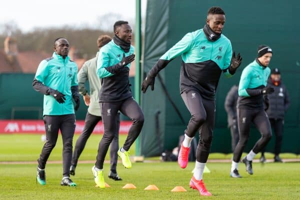 LIVERPOOL, ENGLAND - Monday, February 17, 2020: Liverpool's Divock Origi during a training session at Melwood Training Ground ahead of the UEFA Champions League Round of 16 1st Leg match between Club Atlético de Madrid and Liverpool FC. (Pic by Paul Greenwood/Propaganda) Sadio Mané, Naby Keita, Jordan Henderson