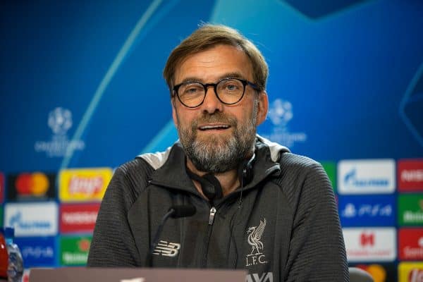 MADRID, SPAIN - Monday, February 17, 2020: Liverpool's manager Jürgen Klopp during a press conference at the Estadio Estadio Metropolitano ahead of the UEFA Champions League Round of 16 1st Leg match between Club Atlético de Madrid and Liverpool FC. (Pic by David Rawcliffe/Propaganda)