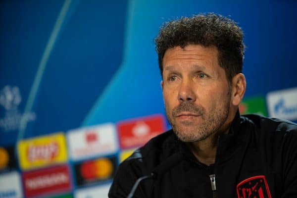 MADRID, SPAIN - Monday, February 17, 2020: Club Atlético de Madrid's head coach Diego Simeone during a press conference at the Estadio Estadio Metropolitano ahead of the UEFA Champions League Round of 16 1st Leg match between Club Atlético de Madrid and Liverpool FC. (Pic by David Rawcliffe/Propaganda)