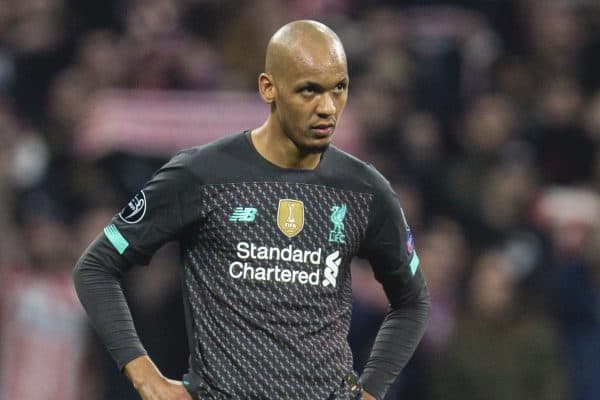 MADRID, SPAIN - Tuesday, February 18, 2020: Liverpool's Fabio Henrique Tavares 'Fabinho' looks dejected during the UEFA Champions League Round of 16 1st Leg match between Club Atlético de Madrid and Liverpool FC at the Estadio Metropolitano. Club Atlético de Madrid won 1-0. (Pic by David Rawcliffe/Propaganda)